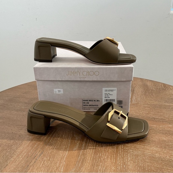 JIMMY CHOO
Hawke 40 Block Heel Slide Sandals - Caper Green/Gold - Picture 7 of 7